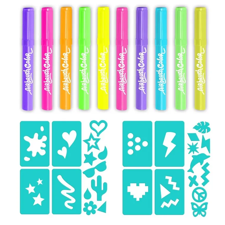 Repuestos para Airbrush Plush 10 Marcadores 5 Colores Neon 20 Plantillas  6a+