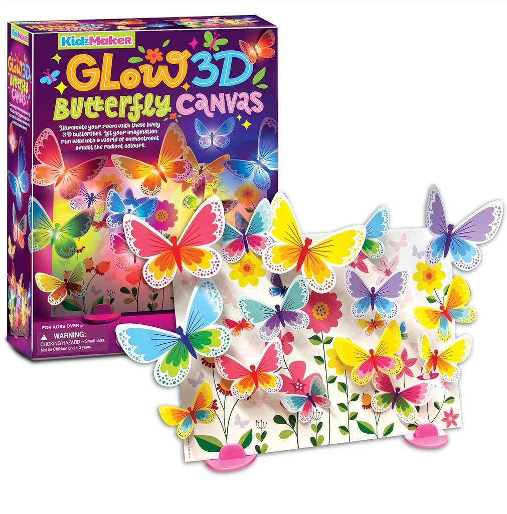 Kidz Maker Lienzo con Mariposas  3D y Iluminan 5a+