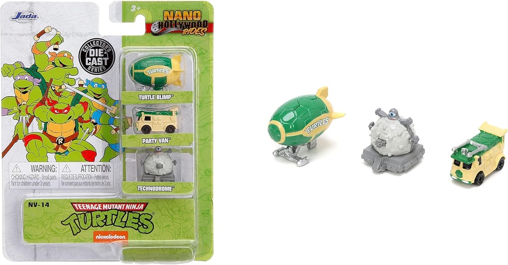 Carros Nano de Tortugas Ninja Hollywood Rides 4cm Set de 3 3a+