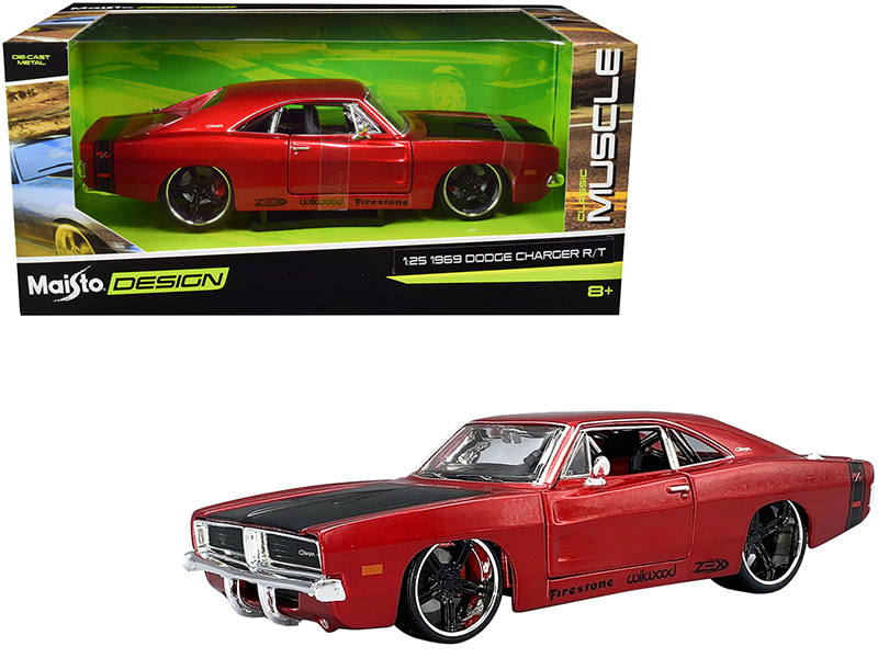Carro 1:24 Design Muscle 1969 Dodge Charger R/T Rojo 8a+