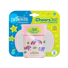 Dr. Browns - Vaso de Transición 360 con Asas 7 oz Rosa con Dibujos