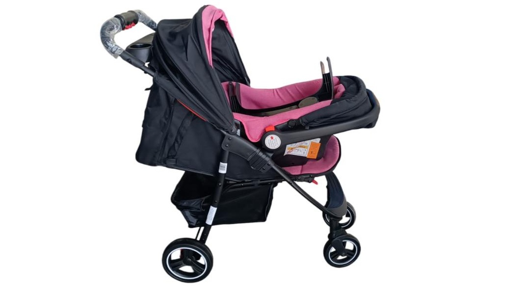 Coche 4 Ruedas con Portabebe 15kg Max Rosado  ( 444793)