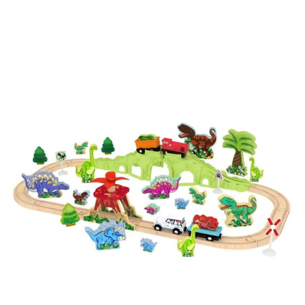 Pista de Madera de Tren con Dinosaurios 70 Pzs 3a+