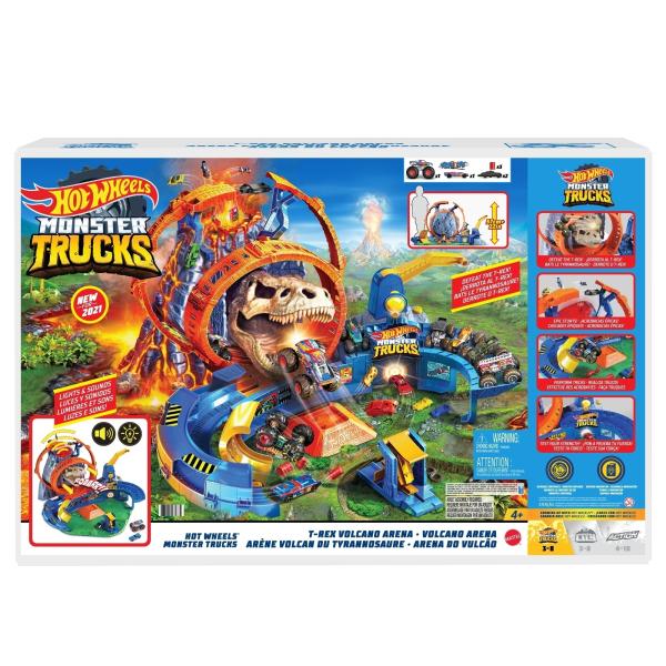 Hot Wheels -  Monster Trucks Estadio con Volcán y T-Rex 4a+