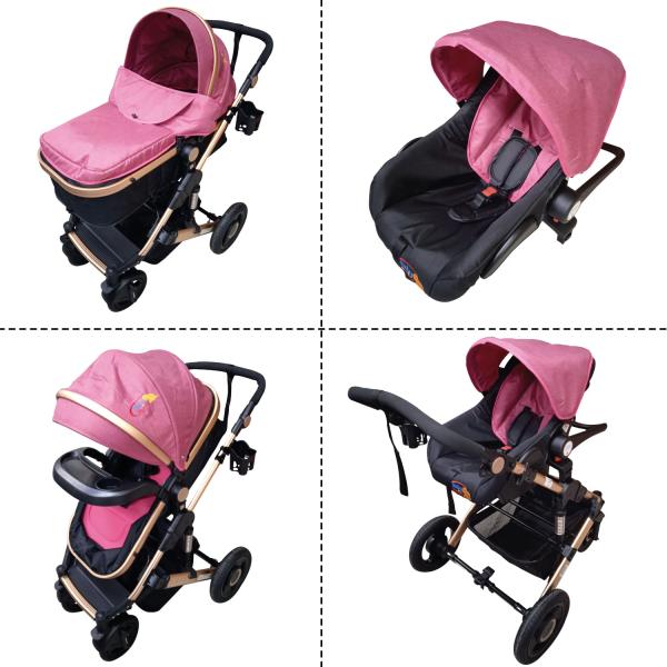 Baby Basics Coche para Bebé 4 en 1 (Silla de Carro. Moisés. Portabebe) Rosado 0m+