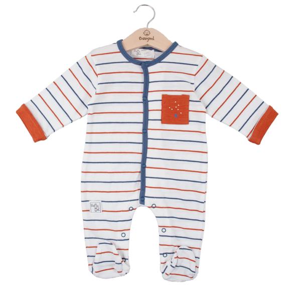 Pijama Manga Larga en Caja Color Azul con  Rayas Niño 6m (614130)