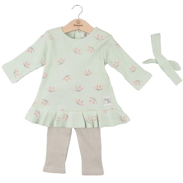 Conjunto de 2 Piezas + Cinta Blusa Manga Larga C/ Licra Verde Agua 6m (616318)