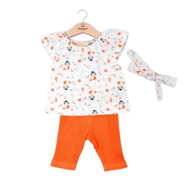 Conjunto de 2 Piezas + Cinta de Sirena  Color Melocoton para Niña 6m (650046)