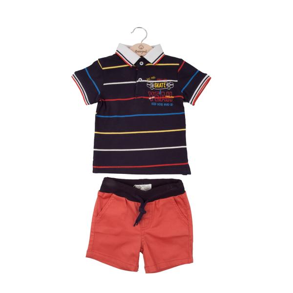 Conjunto de 2 Piezas Camisa Tipo Polo C/ Short  Azul C/ Rojo 18m (626799)