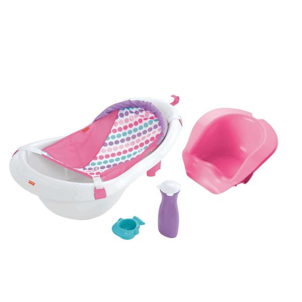 Fisher-Price Bañera 4en1 con Soporte y Asiento para Bebé Rosada 0m+
