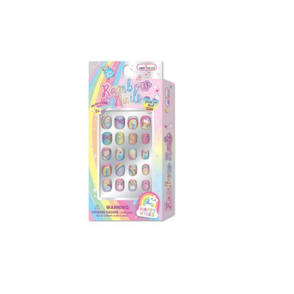 Set de Uñas de Presionar 3D de Arcoiris 20Pzs 5a+