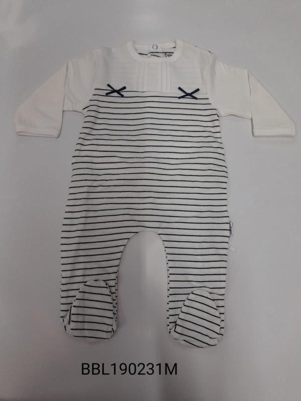 Mameluco Manga Larga Blanco Rayas Azules con Lazos 1m
