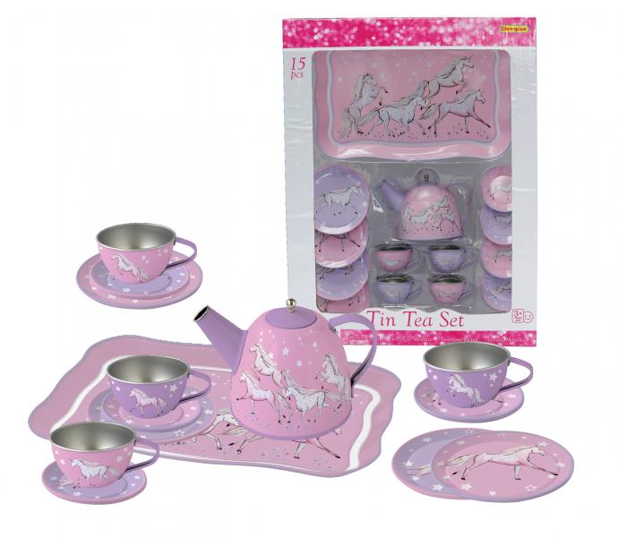 Juego de Té Metálico Unicornios 15pzs 3a+