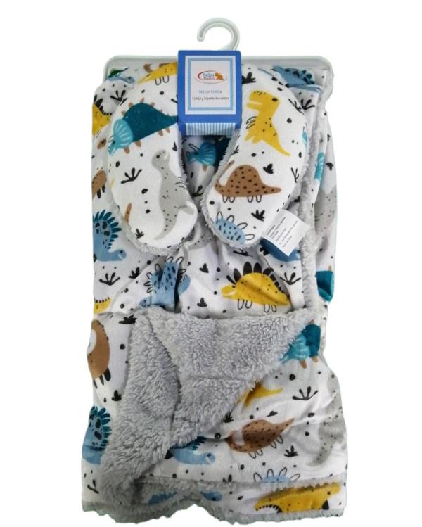 Baby Basics Cobija y Soporte de Cabeza Estampado de Dinosaurios.