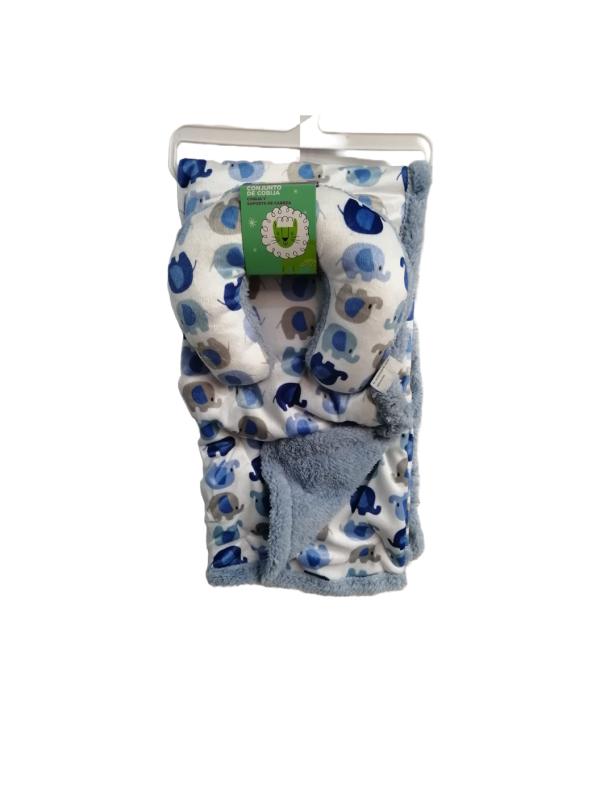 Cobija con Almohada de Viaje de Elefantes Azules 0m+