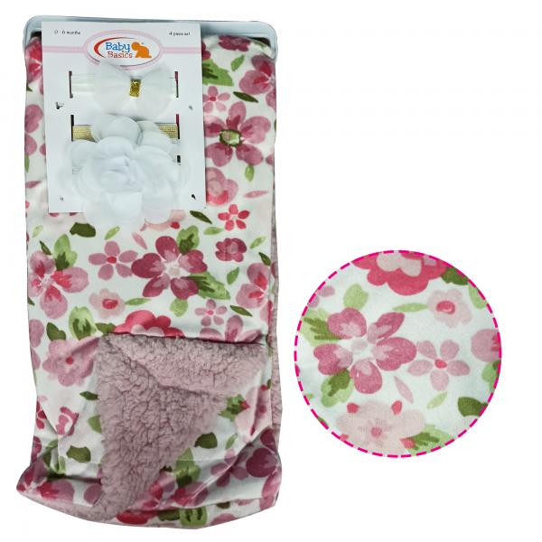 Cobija y Con 3 Vinchas Flores del Jardín