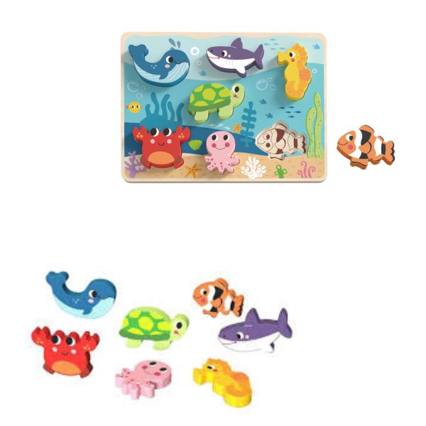 Rompecabezas de Encajar de Animales Marinos 12m+