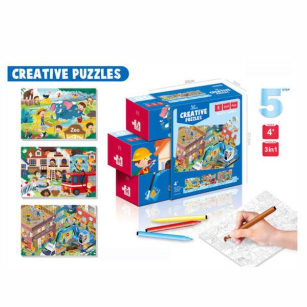 Rompecabezas 3en1  para colorear  3a+