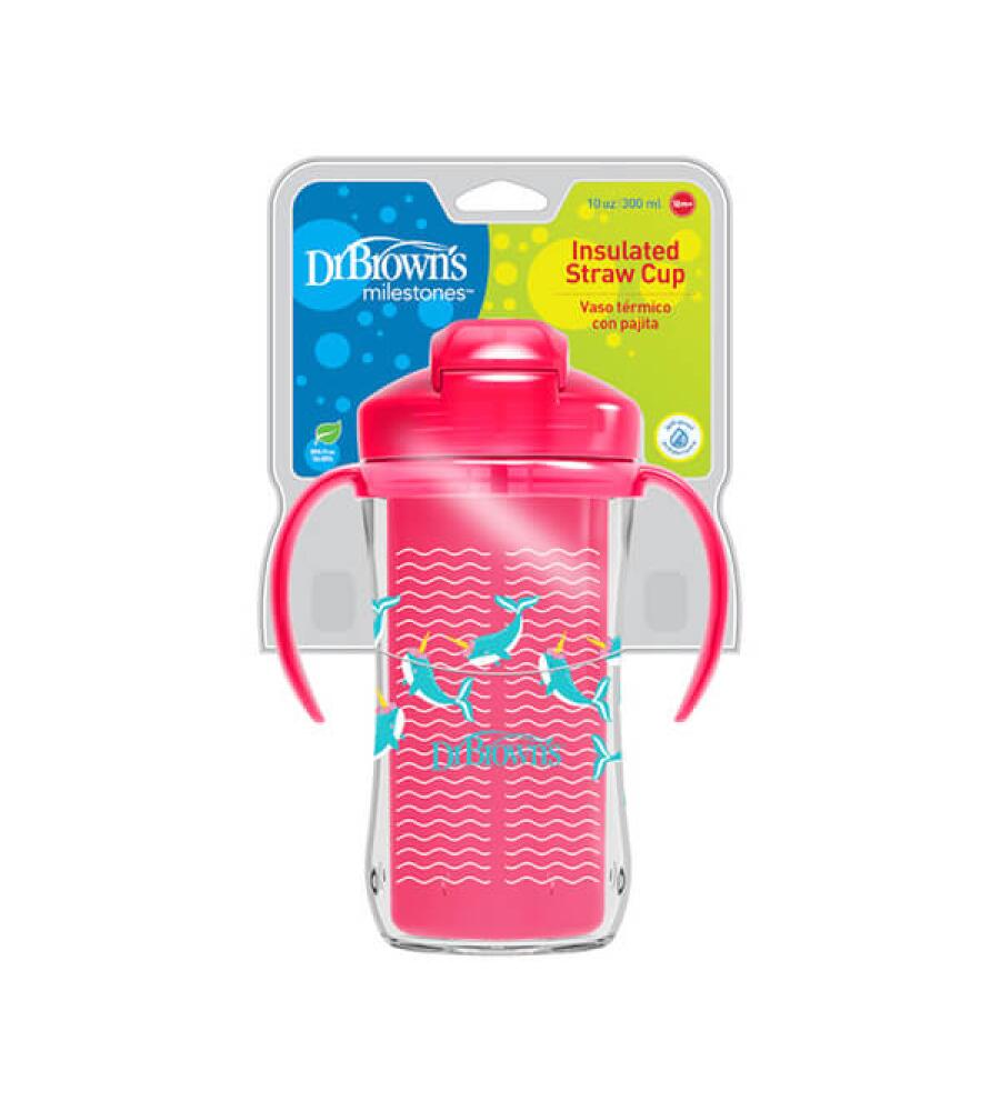 1 Vaso Insulado Con Pajilla 10 Oz Rosa (+ 12 Meses )