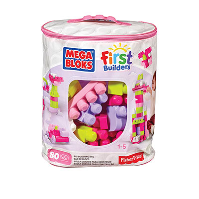 Mega Bloks Bolsa Grande de Construcción Rosada 80 pzs 1-5años