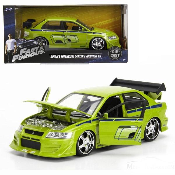 Carro Rápidos y Furiosos Mitsubishi Lancer EVO VII de Brian  Esc:1:24 8a+