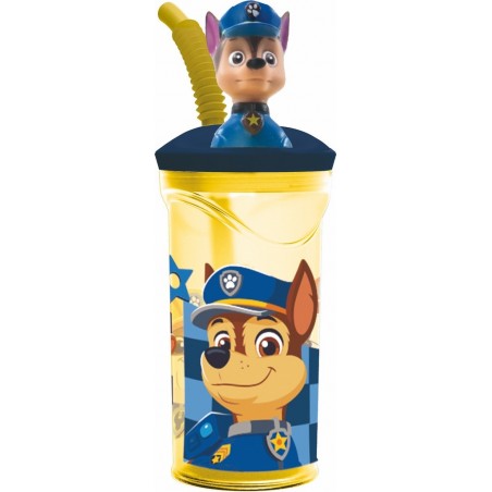 Vaso con Tapa 3D Pajillade Paw Patrol 360ml Niño