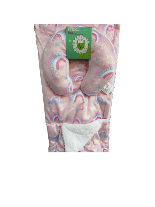 Cobija con Almohada de Viaje de Arcoiris Rosado 0m+