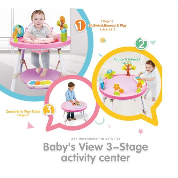 Baby Basics Centro De Actividades Rosado de 3 etapas Para Bebé 4m+