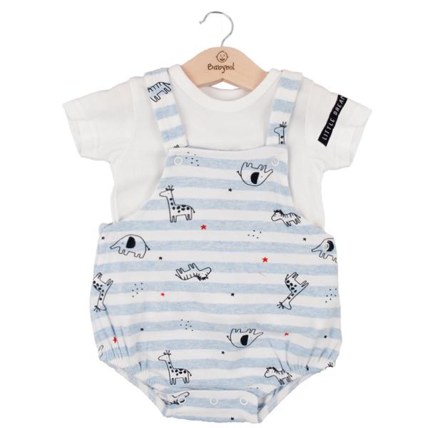 Conjunto de 2 Piezas Overol Corto con  Camiseta Animales de la Selva Celeste Niño 3m (611849)