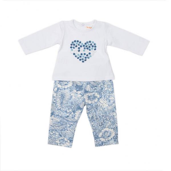 Blusa Manga Larga Corazón y Pantalón de Flores 6m