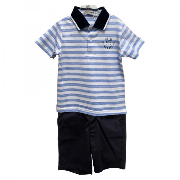 Camisa Verano Tipo Polo Azul C/Pantalón Corto 24m