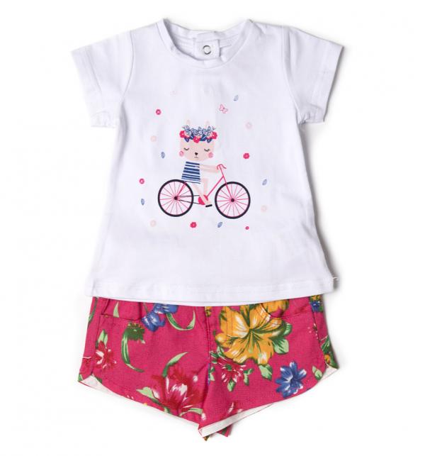 Conjunto Blusa y Short Blanco/Fucsia 18m