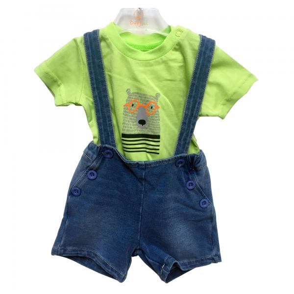 Conjunto Overall Corto Camisa Verde Pistacho 9m