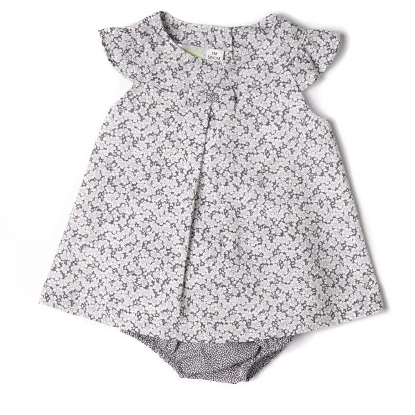 Vestido Flores Gris con Mangas 2 Piezas 6m