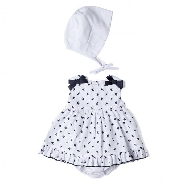 Vestido sin Mangas 2 Piezas y Gorro Marino 6m