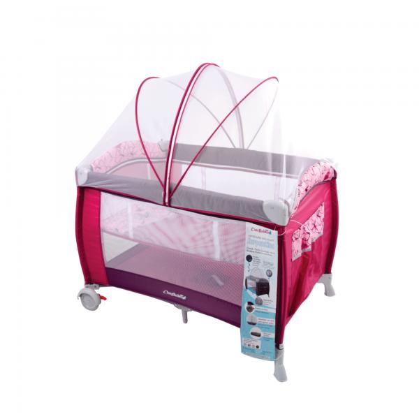 Baby Basics Encierro Serpentina con Toldo Color Vino Rosado con Mariposas