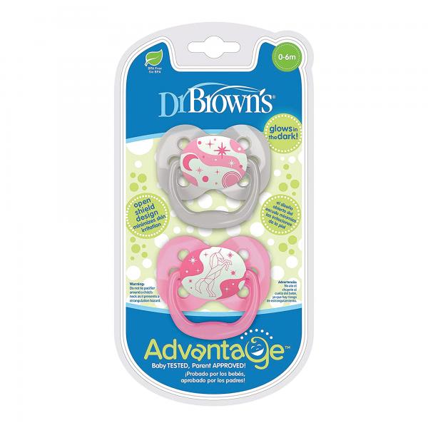 Dr. Browns - Chupetas Advantage Reversibles Brillante en Oscuridad 06m Rosa (PA12003INTL)