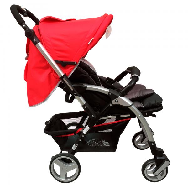 Baby Basics - Coche de Aluminio Tres Posiciones Color Rojo con Gris 4 Ruedas 6-36 Meses