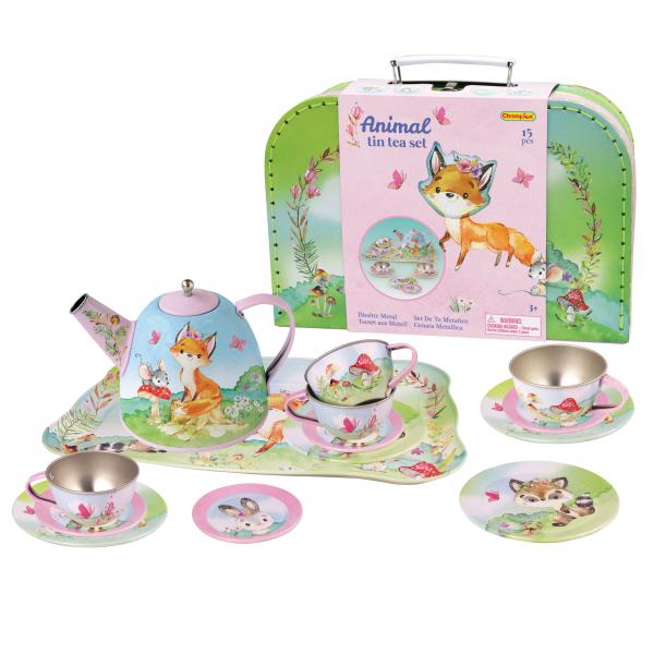 Juego de Té Metalico de Animalitos Caja de Viaje 15pzs 3a+