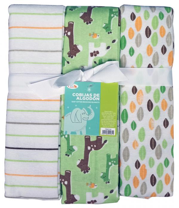 Conjunto de Frazadas de Algodón Set de 3 Verde- Amarilla