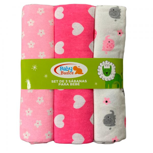 Juego de Sábanas para Bebé Set de 3 piezas (Elefante-Corazon-Flores)