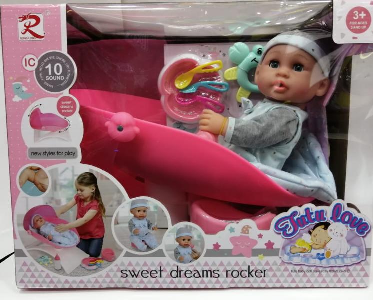 Bebé Tutu Love con Silla Mecedora Dulces Sueños GrisCelest e3a+(433167)
