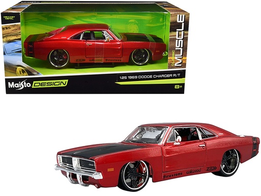 [MB32537] Carro 1:24 Design Muscle 1969 Dodge Charger R/T Rojo 8a+