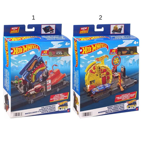 [MTHMD53] Hot Wheels Pista Estación de Gasolina y Pizzería Veloz 4a+