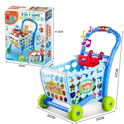 [XG008902A] Carrito de Compras 3en1 Celeste con Luz y Sonidos 3a+