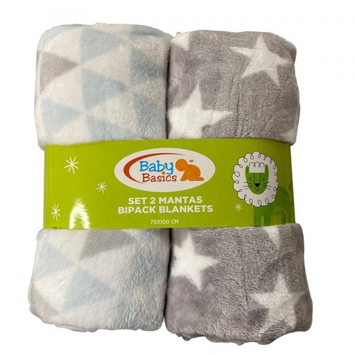 [FDBQ9105B] Conjunto de Mantas para Bebé Set de 2 Azul/Gris