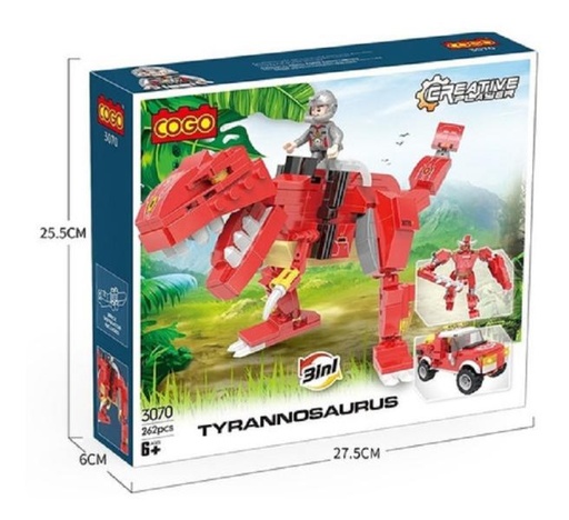 [CO3070] Tiranosaurio Rex y Carro Armable 2 en 1 262pzs 6a+