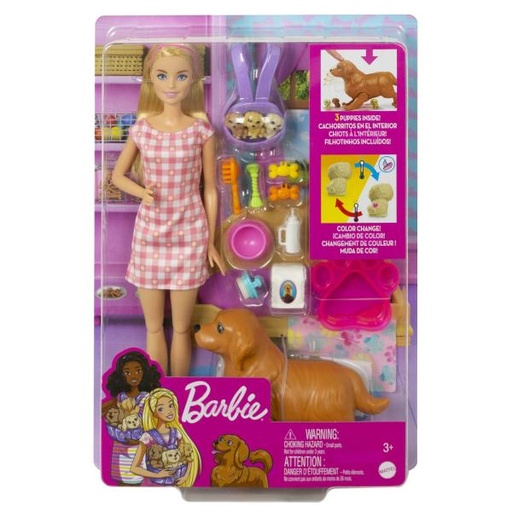 [MTHCK75] Barbie Muñeca y Cachorros Recién Nacidos 3a+