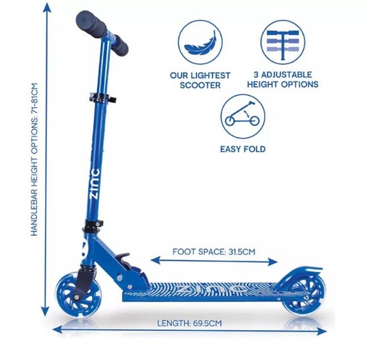 [HP07935] Scooter Azul Plegable 2 Ruedas con Luz Intermitente 5a+