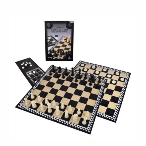 [PP730] Juego de Mesa Ajedrez/Damas/Tic Tac Toe 3 en 1